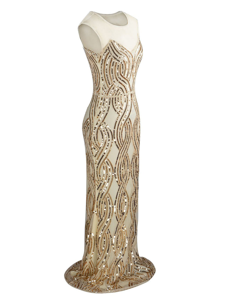 1920s Sequined Embellished Maxi Dress