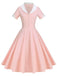 Pink 1950s Solid Button Swing Dress
