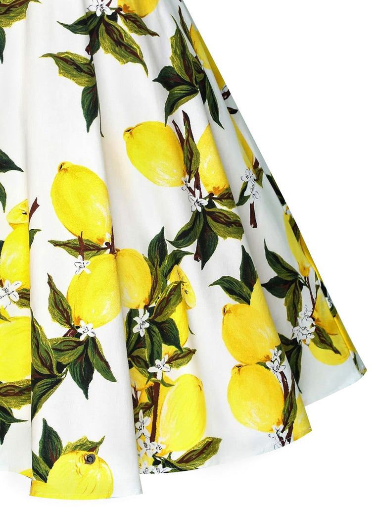 White 1950s Lemon Halter Swing Dress