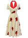 Beige 1930s Polka Dot Rose Patchwork Dress