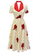 Beige 1930s Polka Dot Rose Patchwork Dress