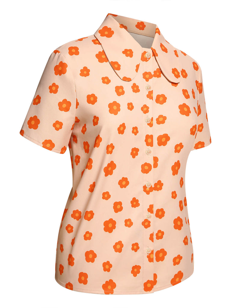 [Pre-Sale] Orange 1960s Floral Short Sleeves Shirt