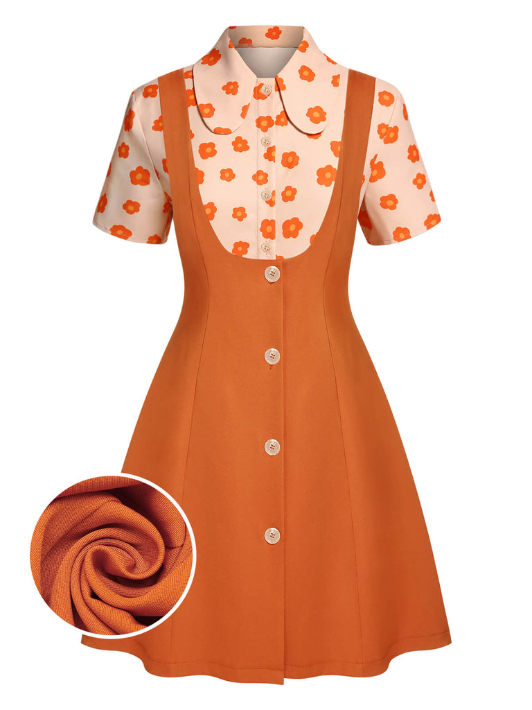 [Pre-Sale] 2PCS Orange 1960s Floral Shirt & Skirt