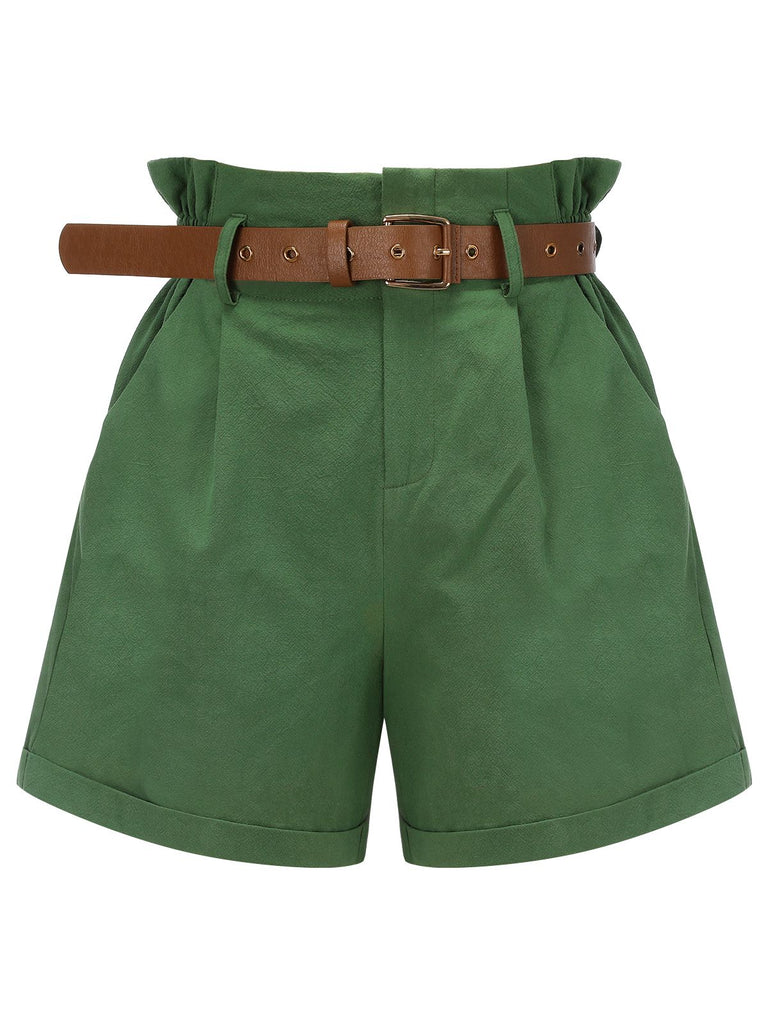 Dark Green 1960s Solid Vintage Shorts Retro Stage