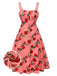 High Waist Suspenders Rose Dress
