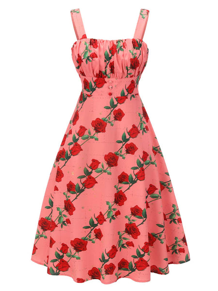 High Waist Suspenders Rose Dress – Retro Stage - Chic Vintage Dresses ...