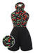 Black 1950s Cherry Cross Halter Romper