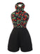 Black 1950s Cherry Cross Halter Romper