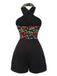 Black 1950s Cherry Cross Halter Romper