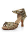 Gold 1920s Low Mid Heel Satin Party Shoes