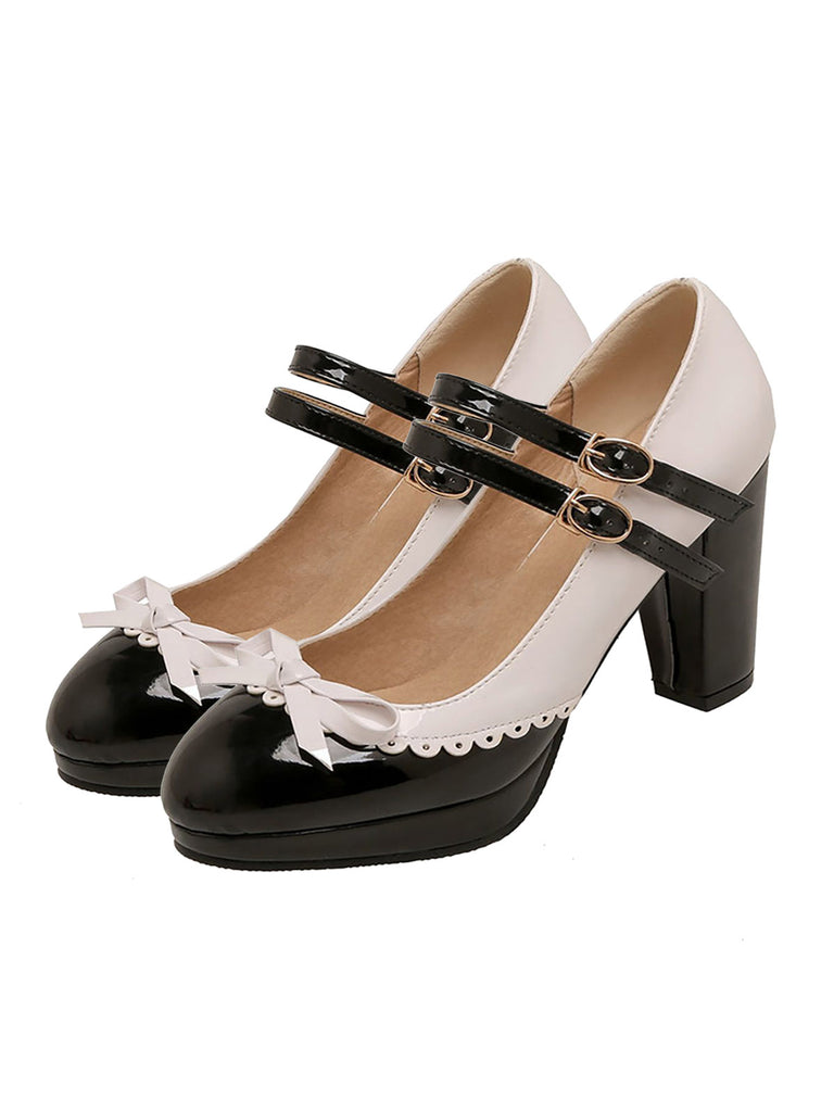 RAID Maya block heel mary janes with embellished buckle in black patent |  ASOS