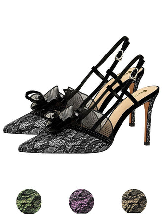 Retro Lace Dรฉcor Sling Back Shoes