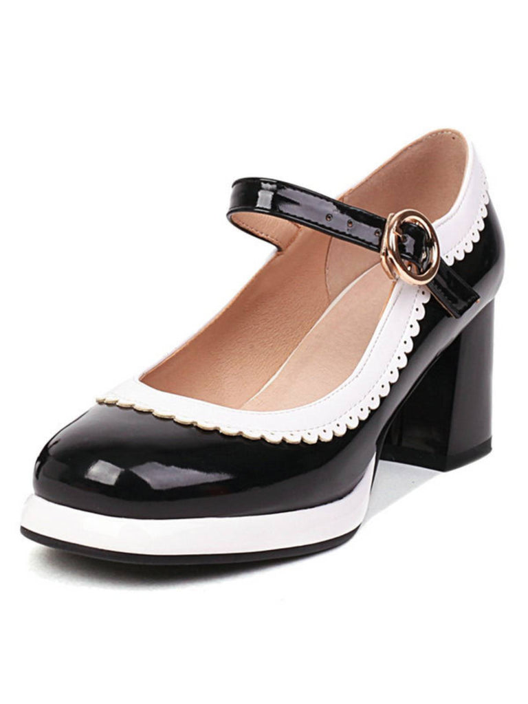 Mary Jane Patchwork High Heels Shoes