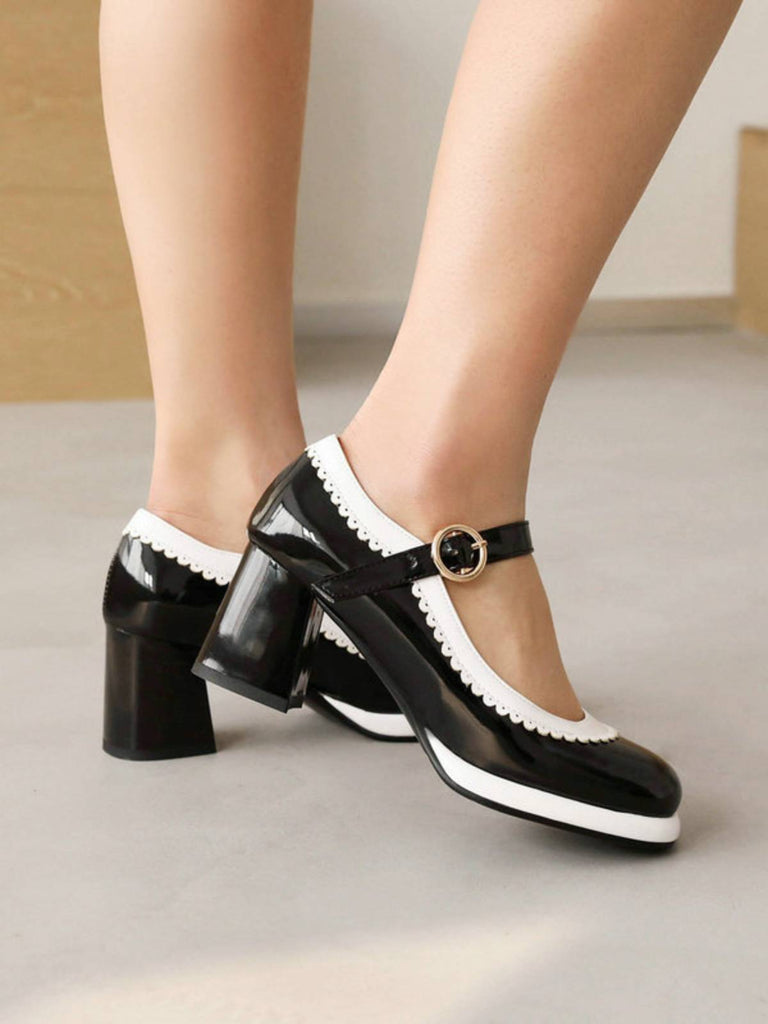 Mary Jane Patchwork High Heels Shoes