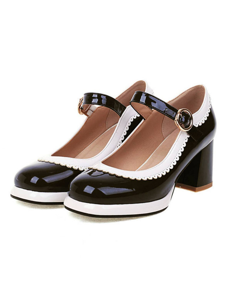 Mary Jane Patchwork High Heels Shoes