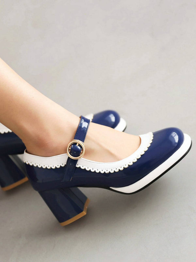 Mary Jane Patchwork High Heels Shoes