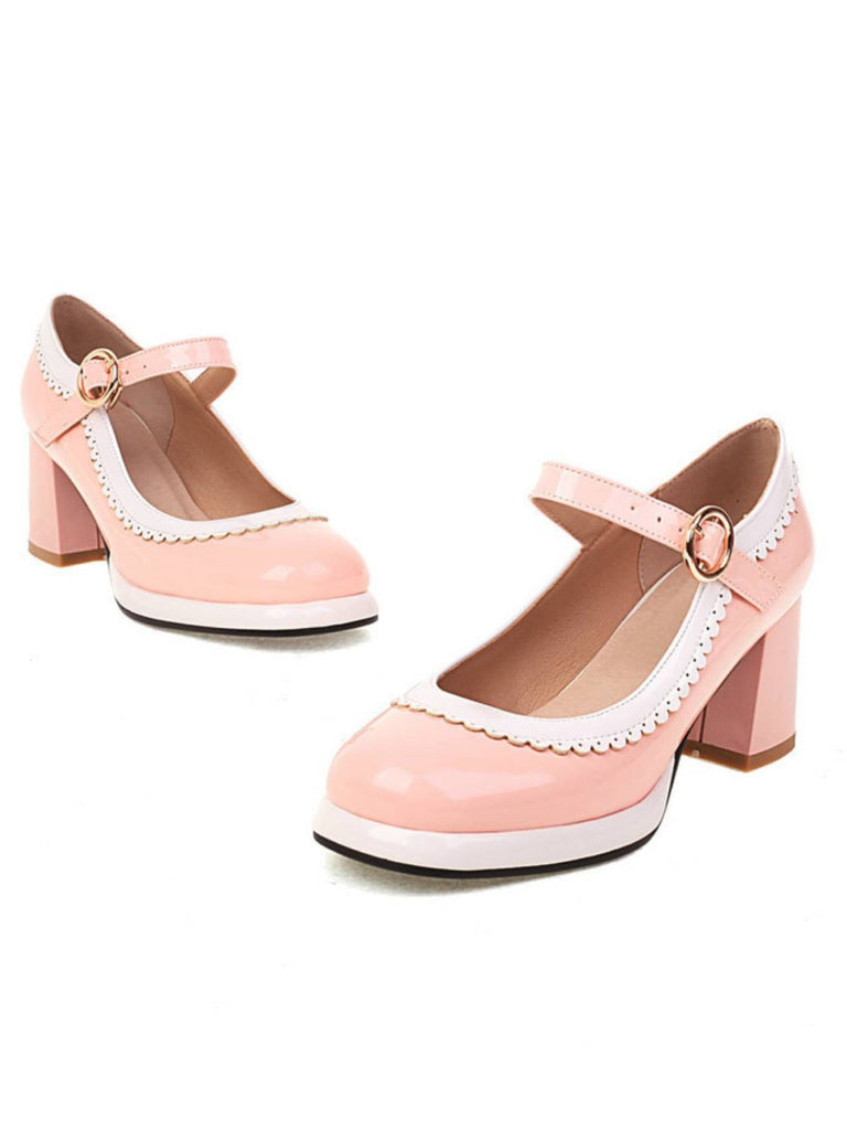 Mary Jane Patchwork High Heels Shoes