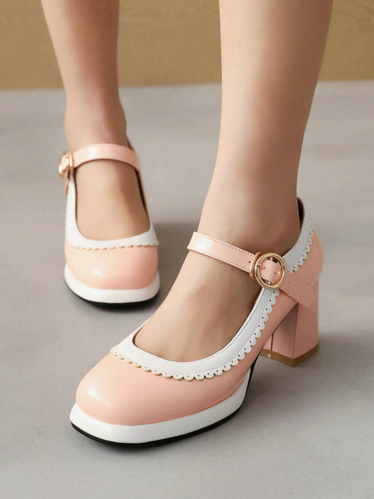 Mary Jane Patchwork High Heels Shoes