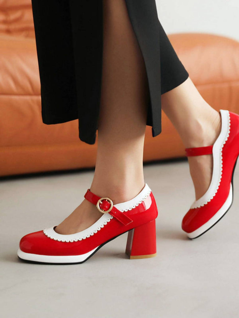 Mary Jane Patchwork High Heels Shoes