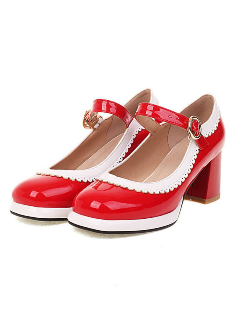 Mary Jane Patchwork High Heels Shoes
