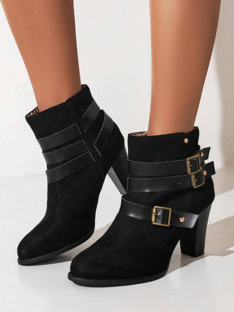 Retro Leather Belt Suede High Heel Shoes