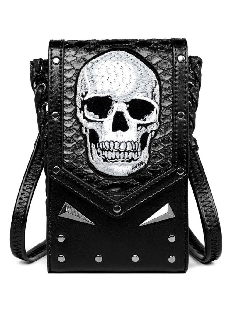 Black Halloween Embroidered Skull Bag