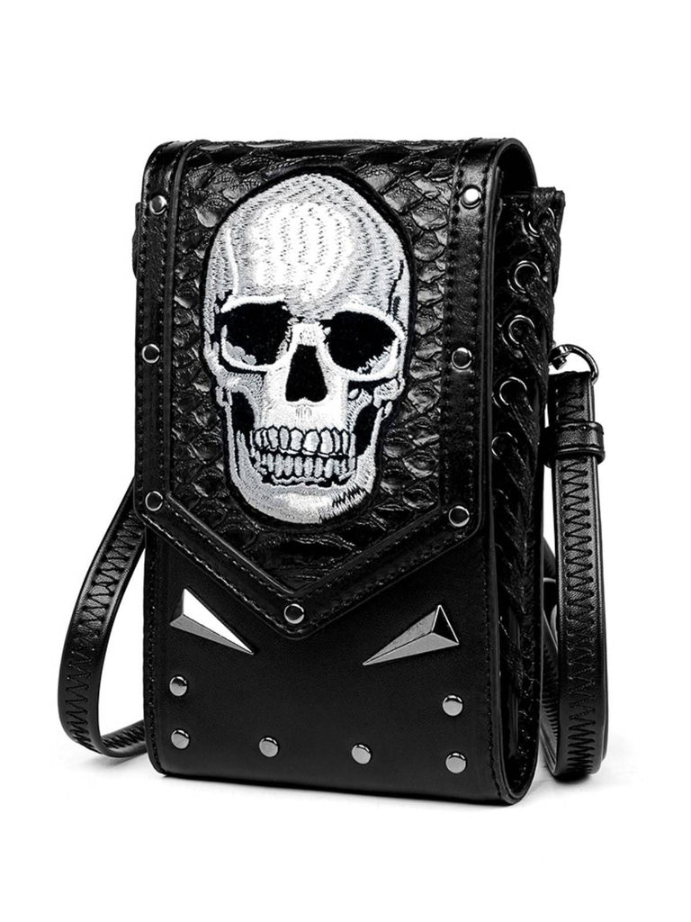 Black Halloween Embroidered Skull Bag