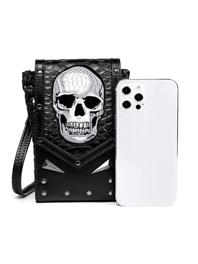 Black Halloween Embroidered Skull Bag