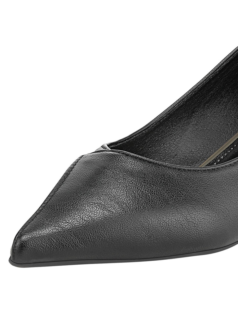 Black Pointed Slip On Kitten Heels Shoes