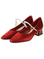 Red Velvet Satin Pearl Chunky Heel Shoes