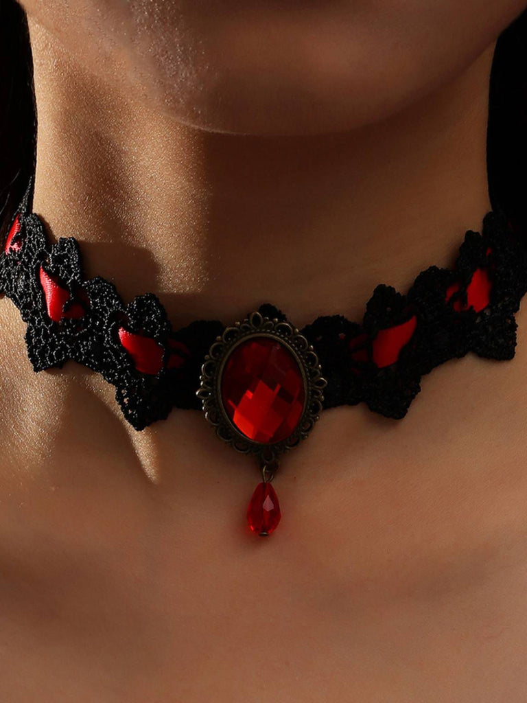 Black Retro Halloween Lace Necklace