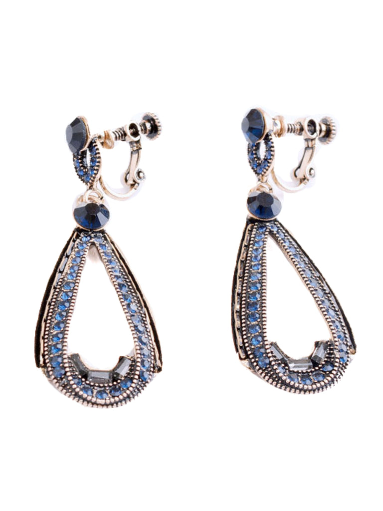 Blue Rhinestone Hollow Out Dangle Earrings