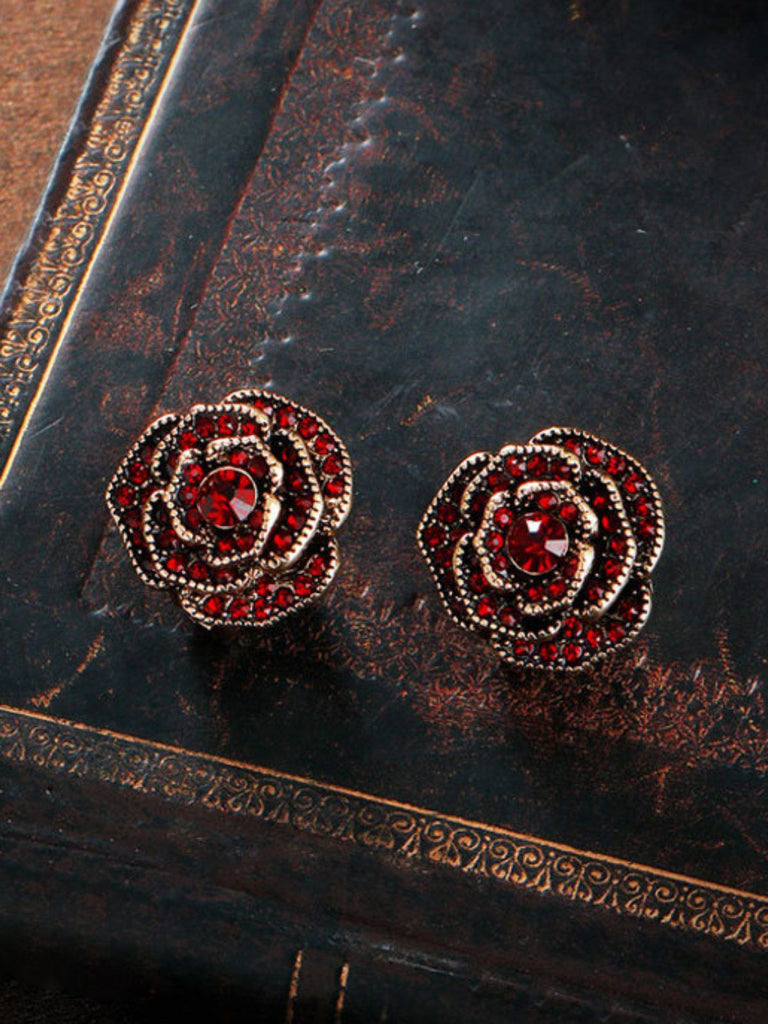 Retro Floral Gold Trim Solid Earrings
