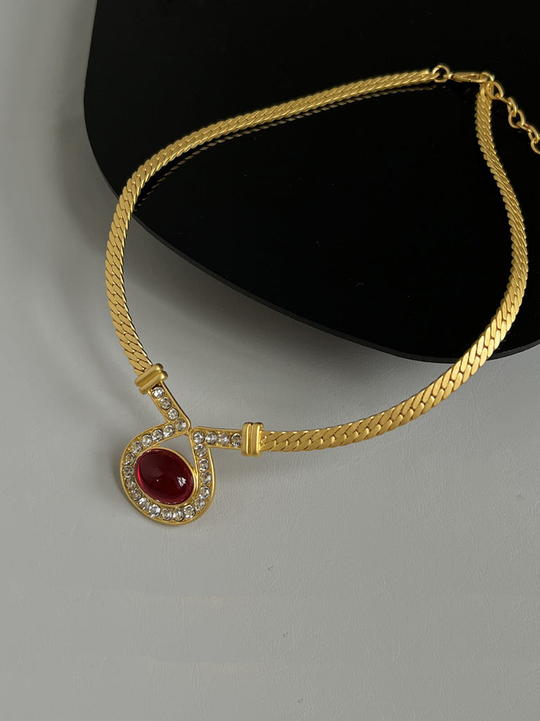 2PCS Gold Glass Rehinestone Alloy Necklace