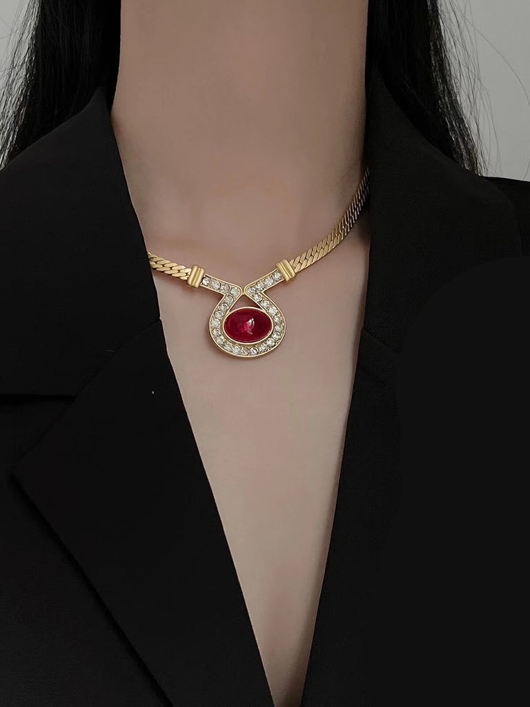 2PCS Gold Glass Rehinestone Alloy Necklace