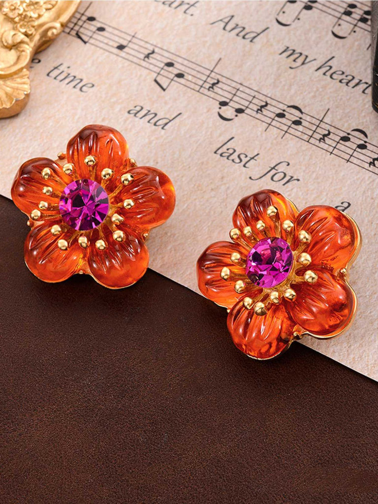 Retro Orange Floral Earrings