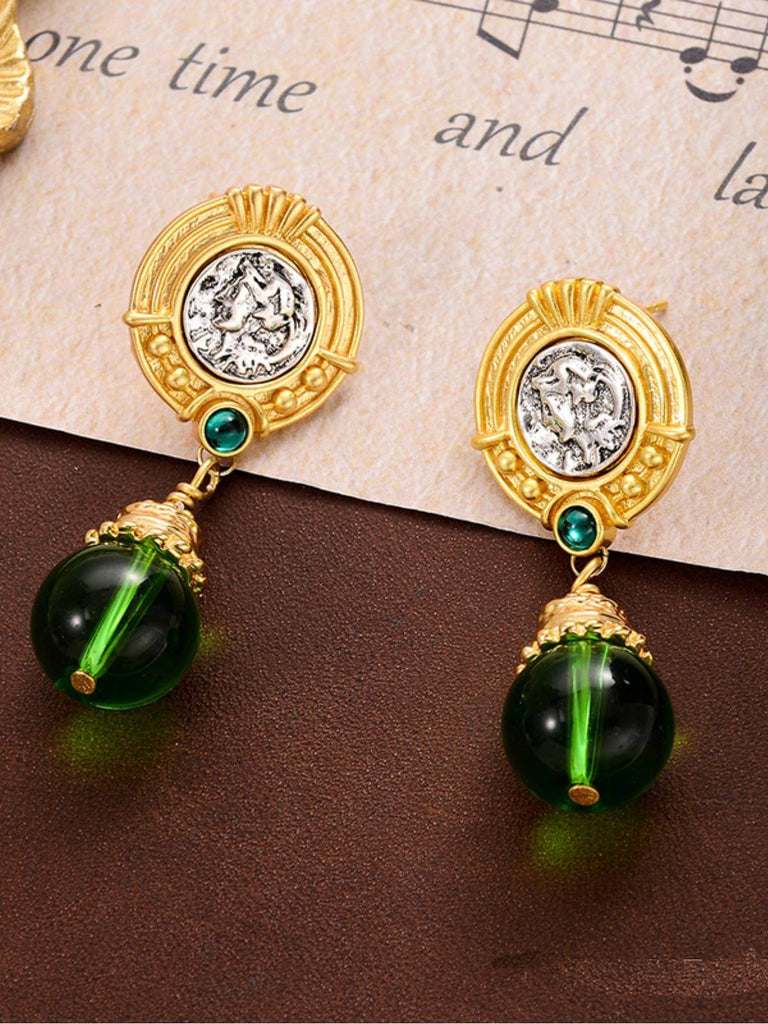 Dark Green Vintage Roman Style Earrings