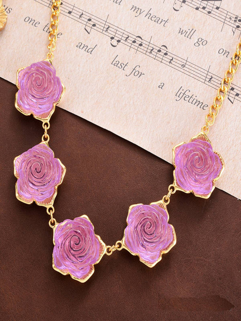 Light Pink Rose Alloy Vintage Necklace