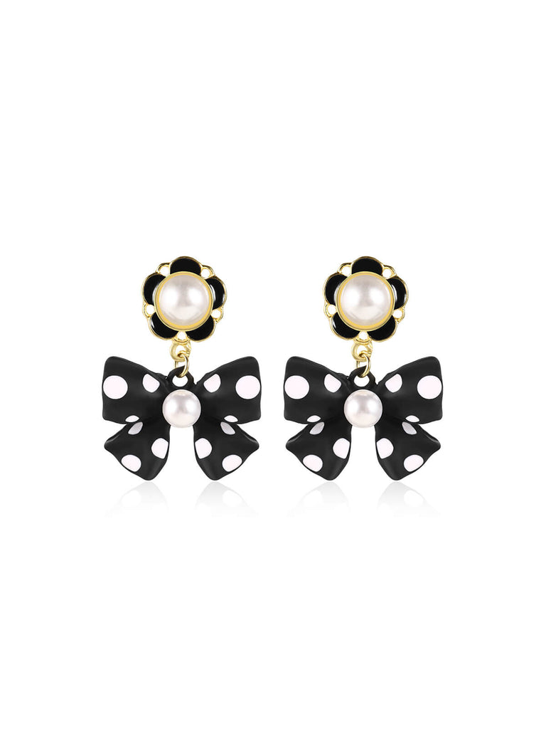 Retro Polka Dots Bow Pearls Earrings