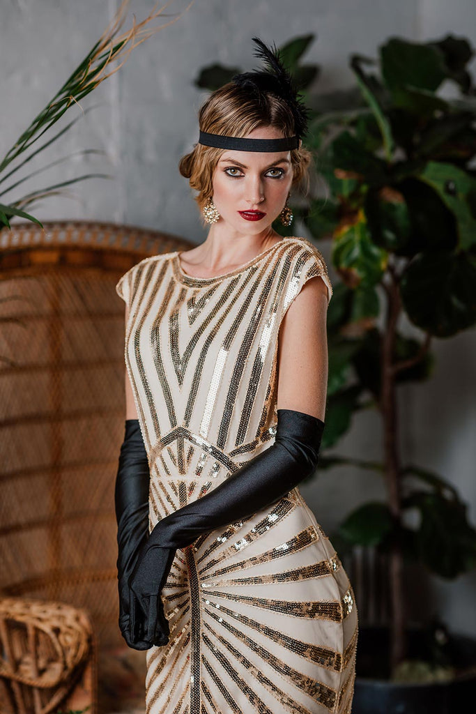 1920s Sequin Art Deco Maxi Dress