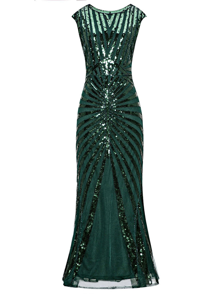 [US Warehouse] Green 1920s Sequin Art Deco Maxi Dress