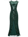 [US Warehouse] Green 1920s Sequin Art Deco Maxi Dress