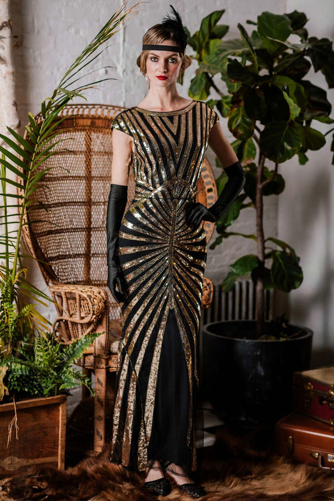 1920s Sequin Art Deco Maxi Dress