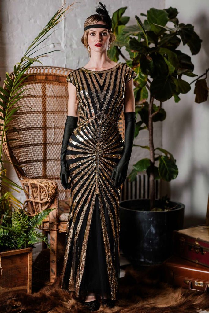 1920s Sequin Art Deco Maxi Dress