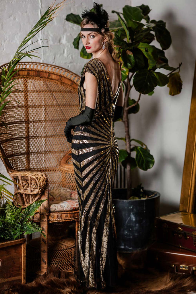 1920s Sequin Art Deco Maxi Dress