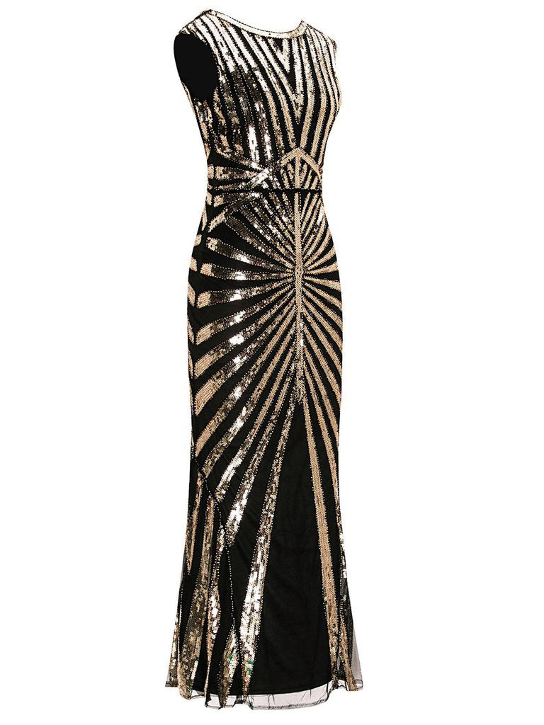 1920s Sequin Art Deco Maxi Dress