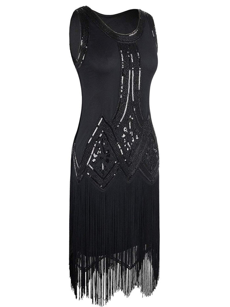 [US Warehouse] Black 1920s Beaded Fringed Flapper Dress