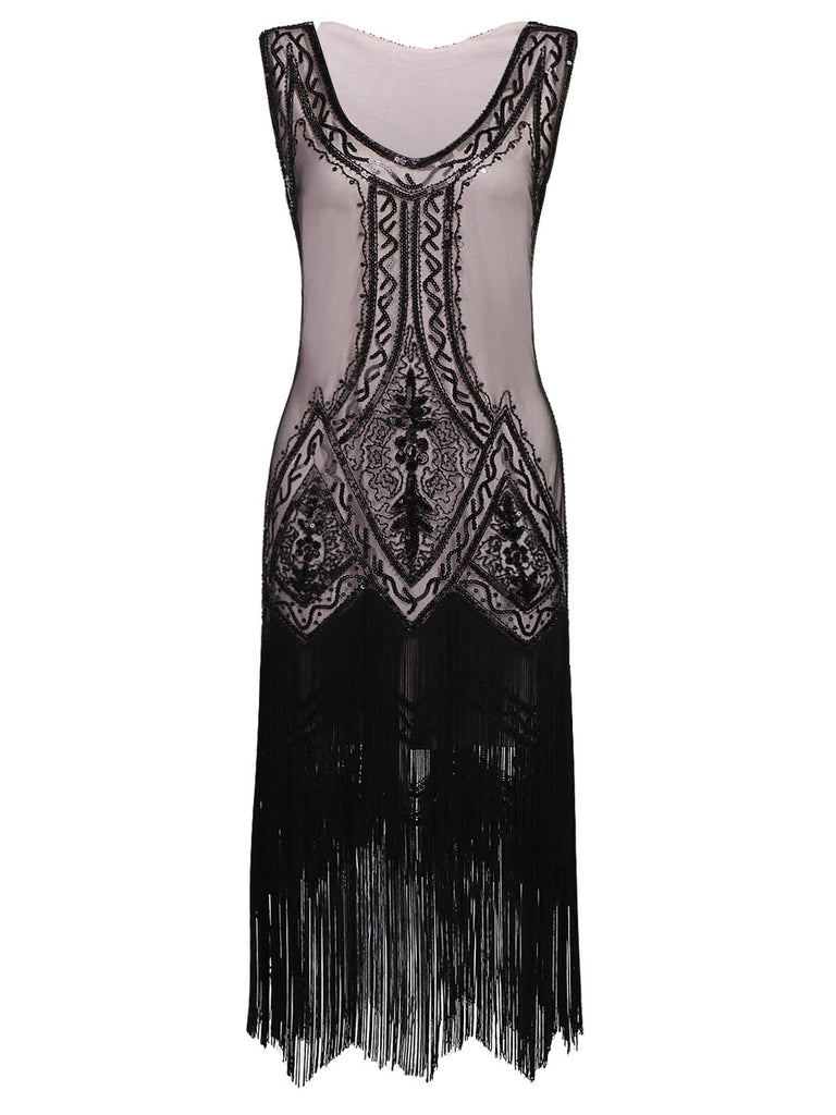 [US Warehouse] Pink 1920s Beaded Fringed Flapper Dress | Retro Stage
