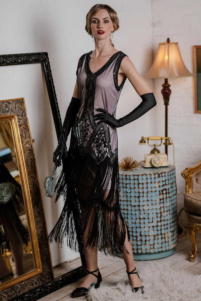 [US Warehouse] Pink 1920s Beaded Fringed Flapper Dress