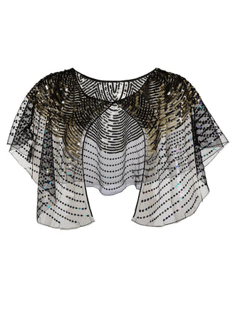 [US Warehouse] Blue 1920s Shawl Beaded Sequin Flapper Cape | Retro Stage